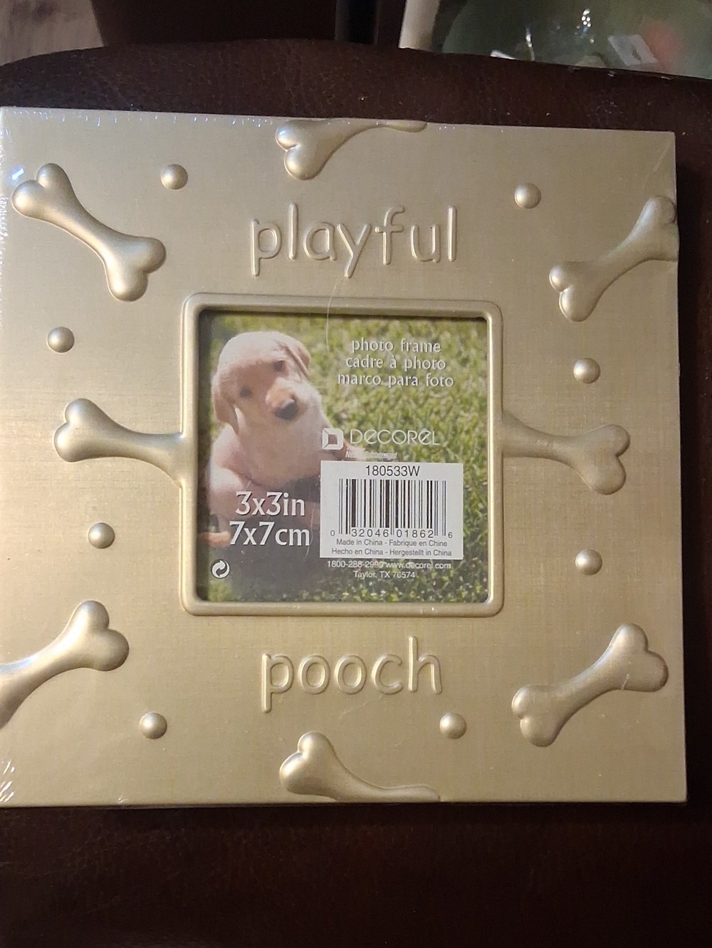 Playful Pooch Gold Photo Frame - 3x3in (7x7cm)